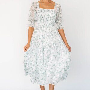 Baltic Born Fabian Jacquard Midi Dress | Off White + Sage Floral Size 2XL2XL